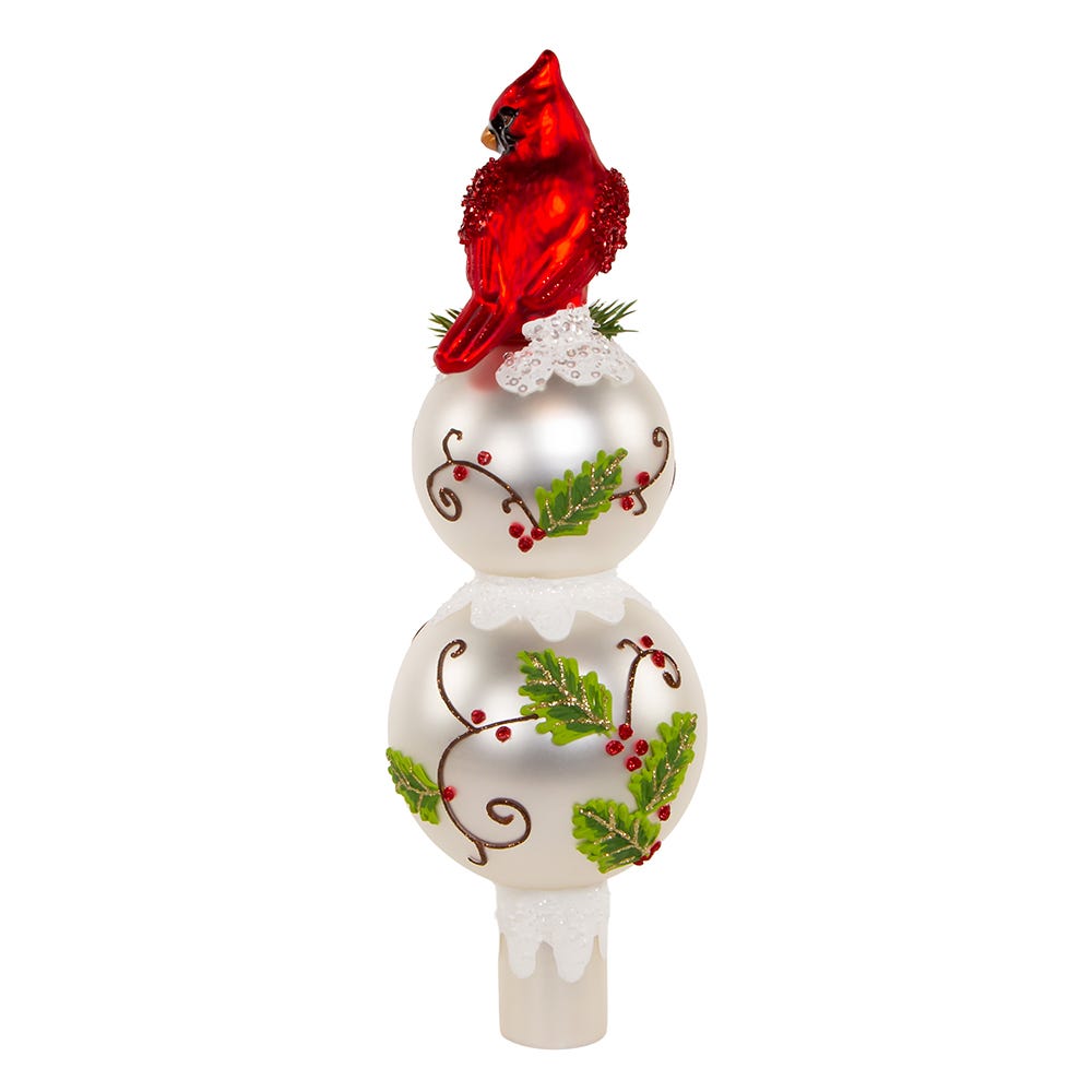 Kurt Adler 12-Inch Glass Holly and Cardinal Tree Topper